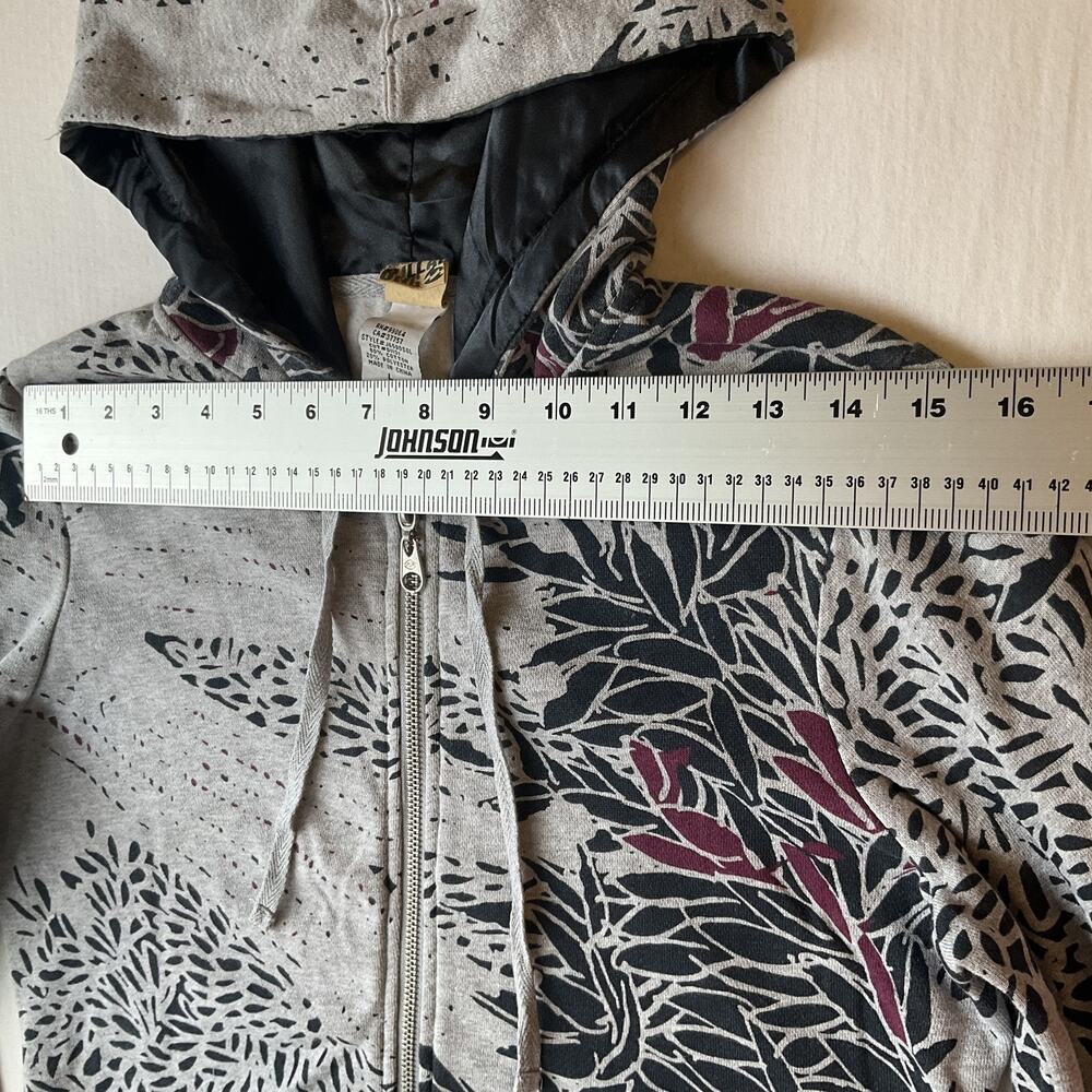 Billabong Women Hoodie Jacket L Gray Floral Fleece Full Zipper Logo Long Sleeve - Picture 7 of 9